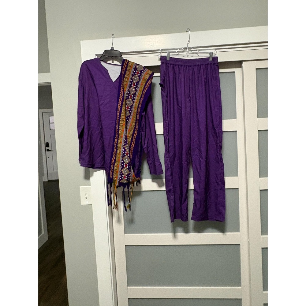 Turkmen Ladies 3 Piece Purple Pants set Scarf Geo Print sz L NEW